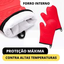 Luvas Térmica Para Forno Cozinha Par De Luvas Com Forro Para Fogão De Silicone Lavável Premium - Multicolorido - Visão 2