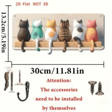 Perchero de llaves con silueta de gato moderno con 4 ganchos de metal - Estante de llaves de madera colgante, cartel decorativo multiusos con tema animal para entrada, habitación y decoración de granja, texto en inglés