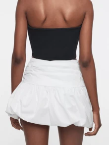 Women Bubble Skirt, High Waist Pleated Solid Summer Mini Skirt Streetwear For Casual Daily - 白色 - 查看 3