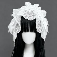 2D Lolita Headband. Dark Style Gothic Style Lace Headband Lolita Girl Veil Bow Maid Headdress, Japanese Soft Girl Headband. - 純粹白紗 - 查看 2