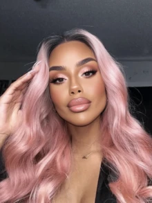 Ombre Black To Pink Body Wave Wig Human Hair For Women 13x4x1 Lace Front Wigs Free Parting Ombre Pink Water Wave Human Hair Wigs With Dark Roots Natural Looking T Part Wig For Cosplay And Halloween Use - 根染&漸變色 - 查看 3