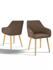 Modern Vertical-Stripe Upholstered Dining Chairs With Armrests And Solid Wood Legs For Dining Room, Kitchen, Living Room - Set Of 2 / Set Of 4 / Set Of 6 - Mocha Brown - Mocha Brown - View 13