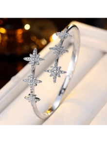 Fashionable Personalized Starburst Women's Bracelet Inlaid With Synthetic Zirconia, Elegant Minimalist Style, Suitable For Daily Wear, Popular Accessory
