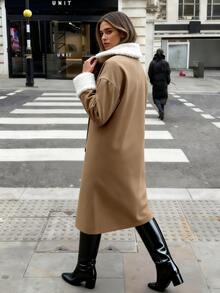 Damen Lässiger Mantel mit Stehkragen und Doppelreihe, Wollmischung, Pendler-Stil, Winterkollektion Neuheit