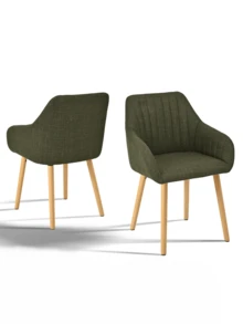 Goeurvant Modern Vertical-Stripe Upholstered Dining Chairs With Armrests And Solid Wood Legs For Dining Room, Kitchen, Living Room - Set Of 2 / Set Of 4 / Set Of 6 - Grass Green - 綠色 - 查看 12