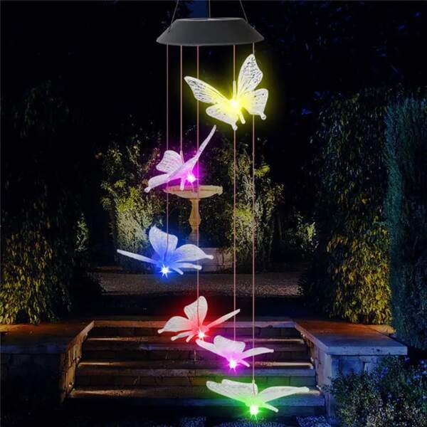 Solar Powered Butterfly Wind Chime Hanging Light, Waterproof Outdoor Garden Decor Lamp, Christmas Color Changing Yard Light