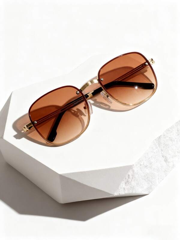 Fashionable Square Retro Women's Glasses, Metal Splice Slimming Decorative Glasses, Women's Daily Fashion Accessory