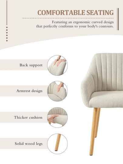 Goeurvant Moderne Upholstered Stoel Ergonomic Backrest, Armrests Wooden Legs Dining Room, Living Kitchen Set Of view 8