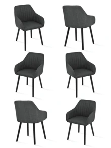 Goeurvant Modern Vertical-Stripe Upholstered Dining Chairs With Armrests And Solid Wood Legs For Dining Room, Kitchen, Living Room - Set Of 2 / Set Of 4 / Set Of 6 - Black Grey - 黑灰色 - 查看 14