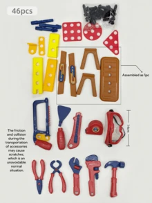 46pcs Kids Pretend Play Repair Tool Box Educational Assembly Toy Set, Includes Safety Helmet, Goggles, Realistic Repair Tools, Suitable For 3-12 Years Old Boys And Girls, Creative Gift For Christmas (Accessories Style Random)