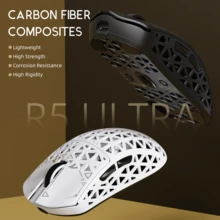 ATTACK SHARK R5 Ultra Wireless Gaming Mouse,39g Superlight Carbon Fiber Hollowed-Out,PAW3950MAX Optical Sensor Nordic 52840 MCU 8K Polling 42K DPI - 黑色 - 查看 2