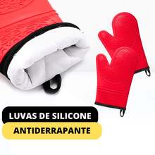 Luvas Térmica Para Forno Cozinha Par De Luvas Com Forro Para Fogão De Silicone Lavável Premium - Multicolorido - Visão 11
