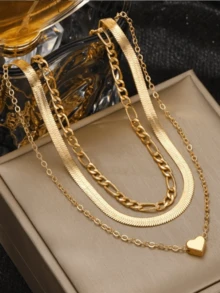 قلادة سلسلة ثعبان قلب متعدد الطبقات أنيقة وبسيطة للنساء قطعة واحدة