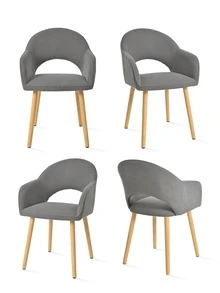 Goeurvant Modern Crescent-Back Upholstered Dining Chairs With Armrests And Solid Wood Legs For Dining Room, Living Room, Study - Set Of 2 / Set Of 4 / Set Of 6 - Dark Gray/Corduroy - 淺灰色 - 查看 13
