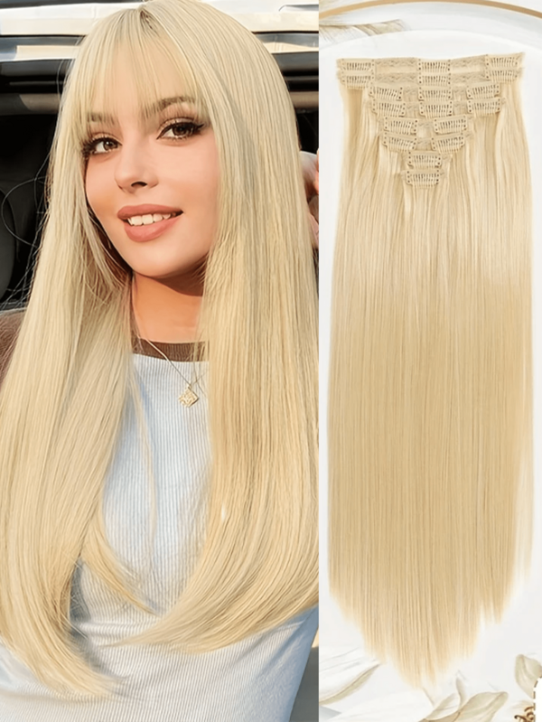 8pcs Seamless Clip On Hair Extensions,Human Hair, Straight Hair, Increased Volume And Length, Easy To Wear, Suitable For Women Of All Ethnicities To Wear, Natural Hair Extensions | Elegant Hair Accessories | Clip On Accessories