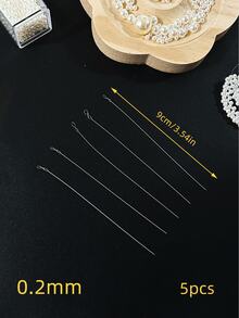 5pcs/Set - Ultra Fine Handmade Beading Needles, Tiny Hole Needle For Stringing Pearls And Beads - Silver - View 9