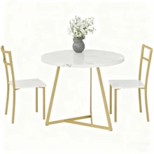 Juego de comedor redondo para 2 - mesa con sillas con estructura de metal | para espacios compactos