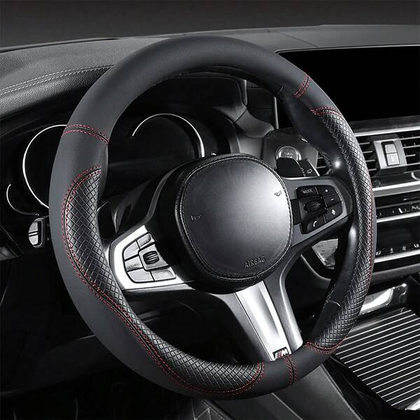 3D Diamond Pattern PU Leather Steering Wheel Cover - Comfortable & Durable, Fits 14.5-15 Inch Wheels