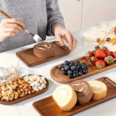 1pc Asymmetrical Oval Solid Wood Serving Platter, Snack Plate, Multi-Function Appetizer Tray, Decorative Sectioned Plate, Washable Food Plate, Cake Plate, Home Cheese Plate, Creative Bread Plate, Home Decor, Kitchen Decor