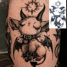 (2pcs Little Devil) Temporary Tattoo Stickers, Realistic & Long-Lasting Temporary Tattoos, Waterproof & Scratch-Resistant, Lasts 7-15 Days - Black - View 2