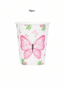 10pcs/20pcs/50pcs/80pcs Pink Butterfly Floral Party Supplies Spring Butterfly Flower Paper Plates Napkins Cups Tableware Set Party Packs For Birthday Wedding Garden Tea Party Bridal Babe Shower Decorations - Multicolor - View 8