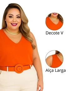 Women's Tank Top Plus Size Blouse Work Party Elegant Basic Social Fashion Blogger Duna Premium - 橘色 - 查看 3