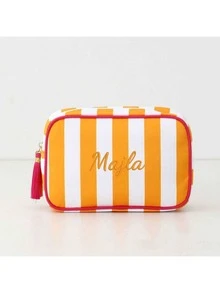 Customized Personalized 1pc Jewelry Organizer, Cosmetic Bag, Gift Bag, Tool Bag, Women's Minimalist Fashion Striped Tassel Large Capacity Makeup Bag, Portable Toiletry Bag, Suitable For Women, College Students, High School Students, Outdoor Travel, Vacation, Home Storage, School Dorm Bathroom, Exclusive Custom Gift, Multi-Functional, Multi-Purpose, Large Capacity, Lightweight, Practical, Convenient