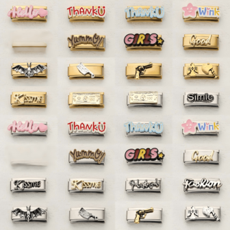 1 件不锈钢手链组件，包含英文字母图案、万圣节蝙蝠等元素，DIY 制作手链饰品，可自由搭配不同风格