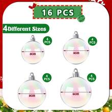 10/20/16/30PCS Christmas Iridescent Ornaments,Clear Plastic Bubbles Hanging Filled Ornaments,Christmas DIY Hanging Rainbow Ball 4 Different Sizes For Xmas Tree Wedding Party Birthday Home Decorations