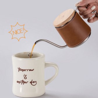 Portable Coffee Pot Leather Sleeve, Mini 304 Stainless Steel Business Customized Gift, Narrow Spout Manual Drip Kettle