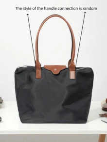 1个简约百搭休闲纯色大容量拉链单肩手提包，适合购物、度假、工作、通勤，女士时尚单肩手提包，带顶部提手和拉链，防水单肩包，可作饺子包、腋下包、尼龙包、可折叠学生包，适合旅行、上学和办公。 - 黑色 - 查看 8