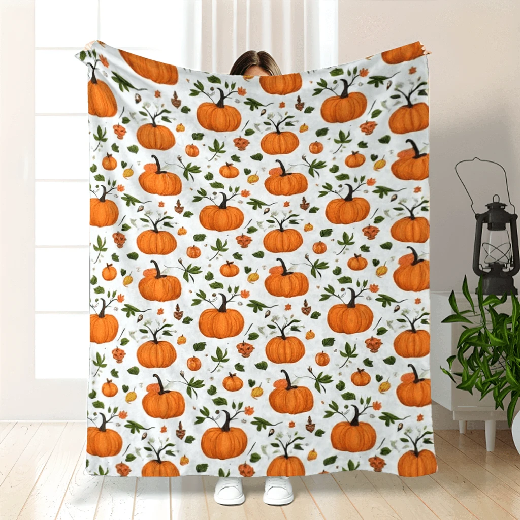 Cozy Pumpkin Print Flannel Throw Blanket - Soft,Warm & Durable For All Seasons - Perfect Gift For Daughter From Mom & Dad,Ideal For Couch,Bed,Office,Camping & Travel - Versatile Home Decor - Default - View 1