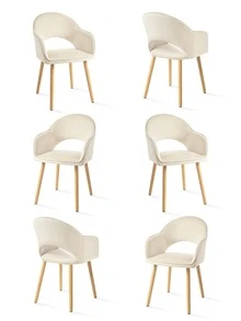 Modern Crescent-Back Upholstered Dining Chairs With Armrests And Solid Wood Legs For Dining Room, Living Room, Study - Set Of 2 / Set Of 4 / Set Of 6 - Cream - Apricot - View 12