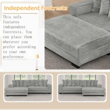 Cyurce-Dukaroï Quilted Covered Double Bed-Style Sofa Set,Couch,Muebles Para Sala,Sofas For Living Room, L-Shaped Modular Convertible Sofa, Adjustable Footrest Position - 灰色 - 查看 4