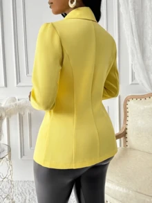 Women's Solid Color Lapel NeckLong Sleeve Casual Office Blazer Jacket, Autumn - Yellow - View 5