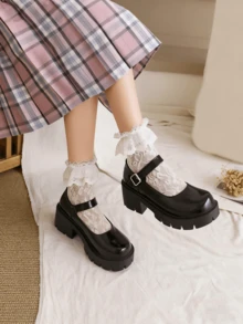 Womens Classic Chunky Mary Jane Platform Shoes Round Toe Patent Leather Buckle Strap Comfort Casual Cosplay Party Wedding Christmas Shoes For Women - 黑色 - 查看 4