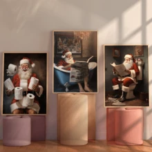 3 قطع / مجموعة لوحات فنية حديثة للجدران، طباعات فنية لديكور الحمام بموضوع سانتا كلوز الساخر، لوحات فنية رجعية - فن عيد الميلاد، ديكور عيد الميلاد، مؤطرة أو غير مؤطرة، ديكور الغرفة، ديكور المنزل، ديكور شقة الطالب الجامعي، هدايا لديكور الجدران في الفندق، المنزل، هدية مثالية لتدشين المنزل الجديد، غرفة المعيشة، غرفة النوم، الحمام والمكتب