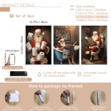 3 قطع / مجموعة لوحات فنية حديثة للجدران، طباعات فنية لديكور الحمام بموضوع سانتا كلوز الساخر، لوحات فنية رجعية - فن عيد الميلاد، ديكور عيد الميلاد، مؤطرة أو غير مؤطرة، ديكور الغرفة، ديكور المنزل، ديكور شقة الطالب الجامعي، هدايا لديكور الجدران في الفندق، المنزل، هدية مثالية لتدشين المنزل الجديد، غرفة المعيشة، غرفة النوم، الحمام والمكتب