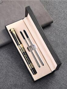 Customized Text Logo Metal Pearl Pen Set With Refill And Gift Box, High-End Business Pen, Groomsman Gift, Metal Hollow Carved Business Neutral Pen, Student Calligraphy Pen, Adult Business Office Wood Grain Signature Pen, Perfect Gift For Teachers, Parents, Friends, Groomsmen - Multicolor - View 5