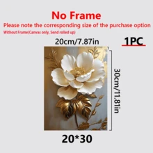 1 pièce Peinture à l'huile florale blanche élégante avec des feuilles d'or, décoration murale abstraite moderne, œuvres d'art murales, affiches, pouvant être accrochées, convient pour la décoration de la chambre, des couloirs, des cafés, des bibliothèques, de la chambre à coucher, de la salle de bain, du salon, du bureau - Matériau de canevas (cadre en option), plat 2D