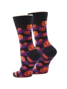 1 Paar unisex Kürbis-Gesicht Halloween-Themen Knöchelsocken