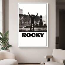 Framed 1pc Rocky Movie Poster - Rocky Balboa Victory Canvas Print, Black & White Film Decor With Hook Hanging System, For Living Room, Gym, For Man Cave, Office - Iconic Movie Art Poster, Movie Theater Decor, Cafe Wall Art, Bold Text Design,  Flat - Framed(框架) - 查看 5