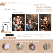 3 قطع / مجموعة لوحات فنية حديثة للجدران، طباعات فنية لديكور الحمام بموضوع سانتا كلوز الساخر، لوحات فنية رجعية - فن عيد الميلاد، ديكور عيد الميلاد، مؤطرة أو غير مؤطرة، ديكور الغرفة، ديكور المنزل، ديكور شقة الطالب الجامعي، هدايا لديكور الجدران في الفندق، المنزل، هدية مثالية لتدشين المنزل الجديد، غرفة المعيشة، غرفة النوم، الحمام والمكتب