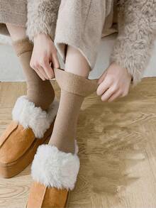 5 Pairs Women's Solid Color Thick Warm Winter Snow Socks - Thick, Warm, Soft, Stretchy, Odor-Resistant, Solid Color, Polyester Blend, Knit Fabric, Ideal For Yoga And Snow Boots - Christmas Gift - Mouldless - View 11