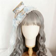 Tea Party Headpiece, Lolita Hair Accessories For Girls, Teacup Hat, Palace Rococo Style Spanish Flat Hat. Soft Girl Tea Party Headpiece. - 淺藍色 - 查看 2