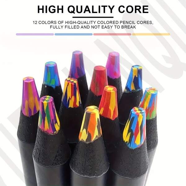 16/24 Colorful Pencils With Various Shades, Made Of Black Wood, 7-Color Rainbow Pencil With Single Lead, Ideal For Student Drawing And Graffiti
