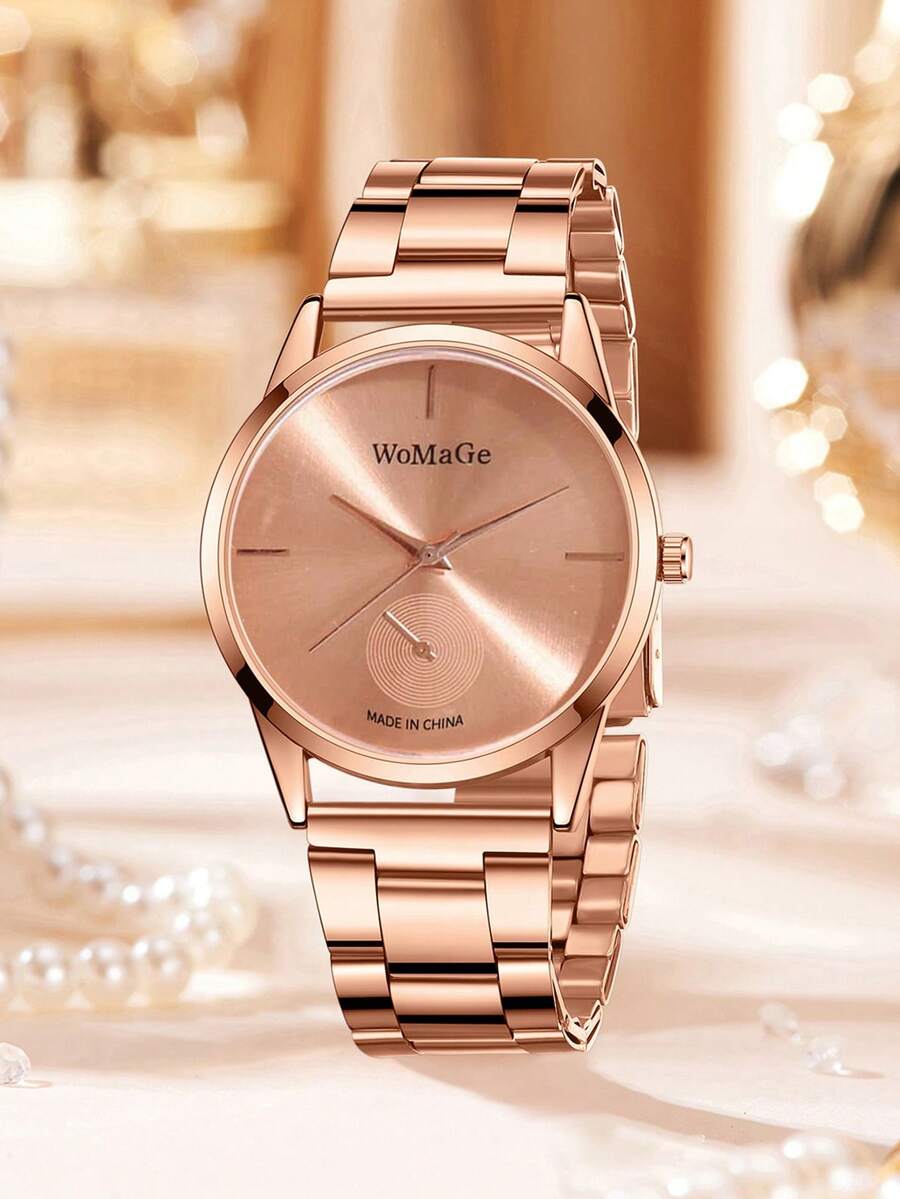 1pc Rose Gold Women's Watch, Fashionable And Elegant, Classic Round Dial Quartz Watch With Ins Style, Suitable For Daily Wear And Can Also Be Given As A Holiday Gift - Rose Gold - View 1