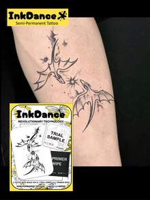 1 Set "Double Dragon" Revolutionary Technology Tattoo Stickers, Semi-Permanent Tattoos, Temporary Tattoos, Long-Lasting, Angel Tattoos, Realistic Tattoos, Waterproof, Lifelike Tattoo Effect, Plant-Based X026 - Black - View 1