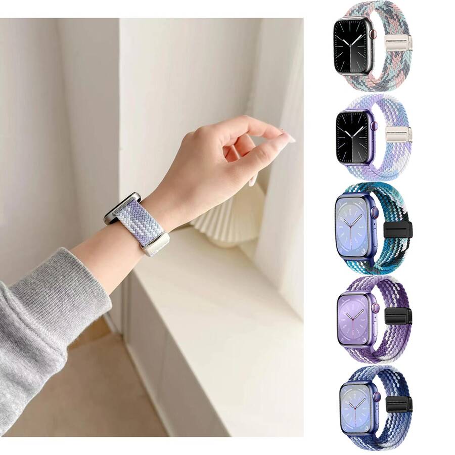 5 条装快速释放编织环磁力表带，兼容 Series11 42 毫米 46 毫米，男女适用，兼容 Ultra 49 毫米 45 毫米 44 毫米 46 毫米 42 毫米 41 毫米 40 毫米 38 毫米 Ultra 2/Ultra，休闲柔软尼龙弹性编织表带，兼容 可调节 Series11/10/9/8/7/6/5/4/3/2/1/SE - 38/40/41mm(Series10 42mm) - 查看 1