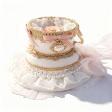 Tea Party Headpiece, Lolita Hair Accessories For Girls, Teacup Hat, Palace Rococo Style Spanish Flat Hat. Soft Girl Tea Party Headpiece. - Màu Hồng baby - Xem 4